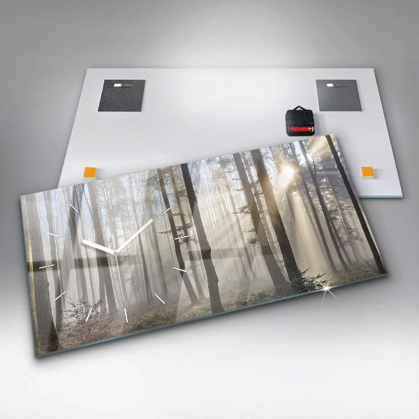 Horloge murale horizontale Forêt dans le brouillard