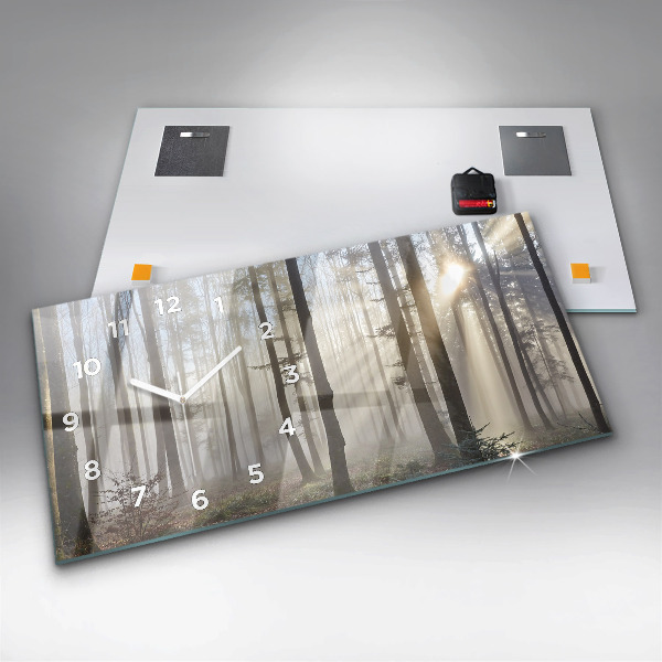 Horloge murale horizontale Forêt dans le brouillard