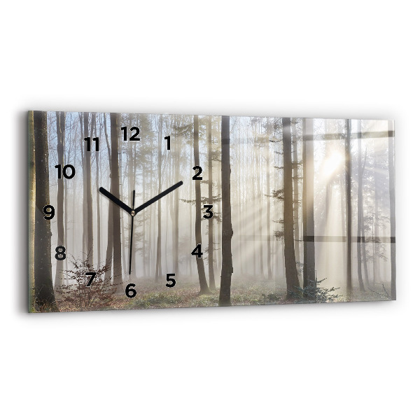 Horloge murale horizontale Forêt dans le brouillard
