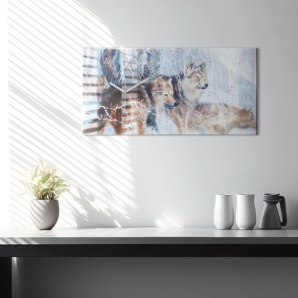 Horloge murale horizontale Les loups dans la forêt