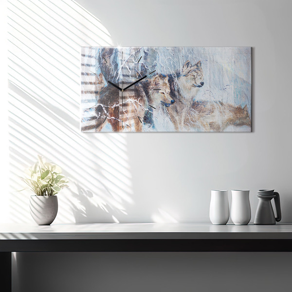 Horloge murale horizontale Les loups dans la forêt