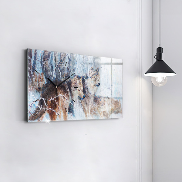 Horloge murale horizontale Les loups dans la forêt