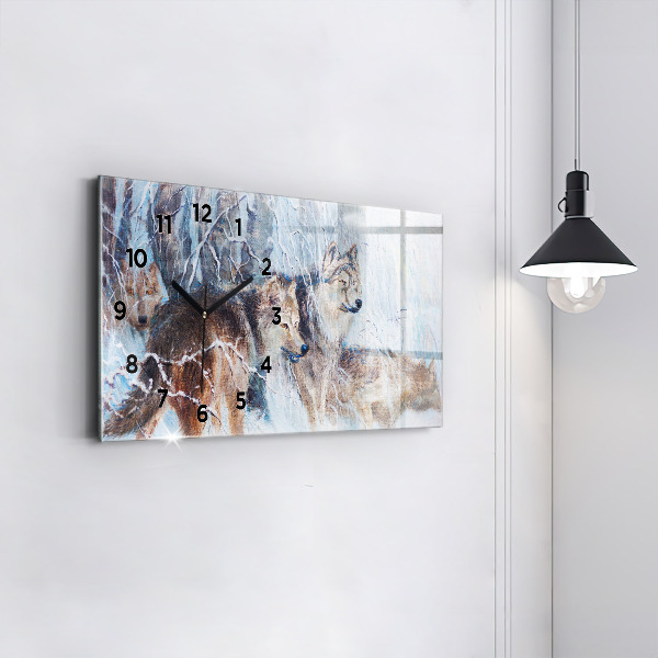 Horloge murale horizontale Les loups dans la forêt