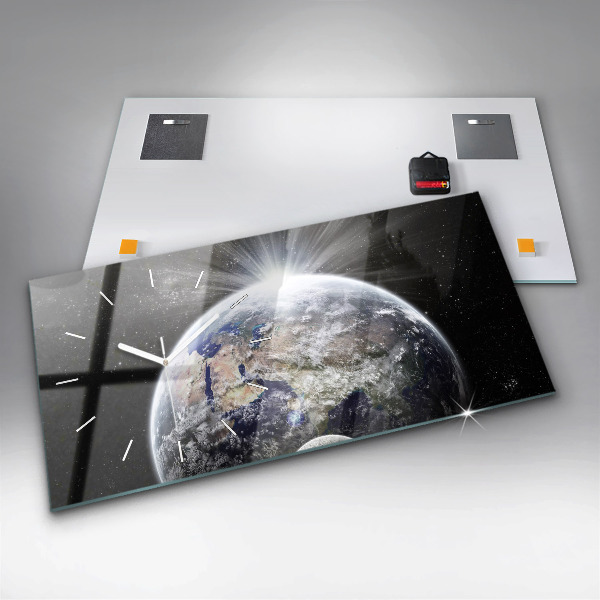 Horloge rectangulaire horizontale Terre Lune Soleil