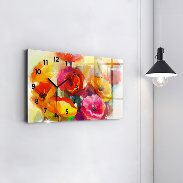 Horloge murale horizontale Coquelicots colorés