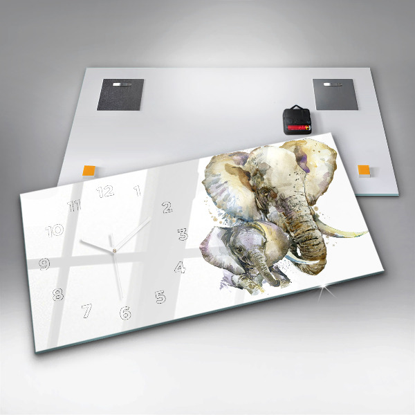 Horloge murale horizontale Animaux peints éléphants