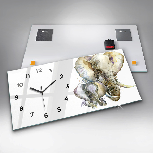 Horloge murale horizontale Animaux peints éléphants