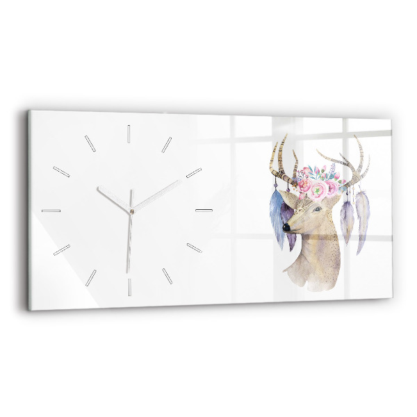 Horloge murale horizontale Tête de cerf et fleurs