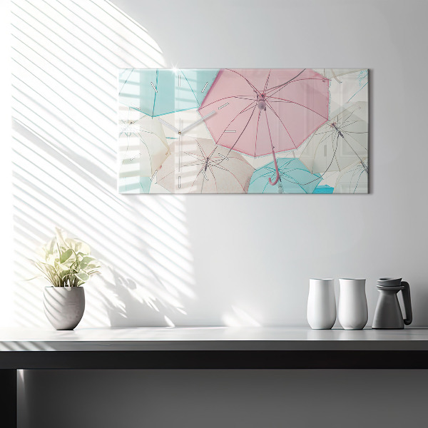 Horloge murale horizontale Parapluies pastel
