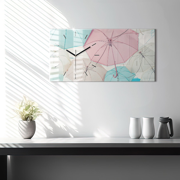 Horloge murale horizontale Parapluies pastel