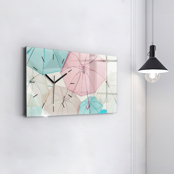 Horloge murale horizontale Parapluies pastel