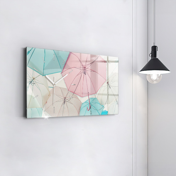 Horloge murale horizontale Parapluies pastel
