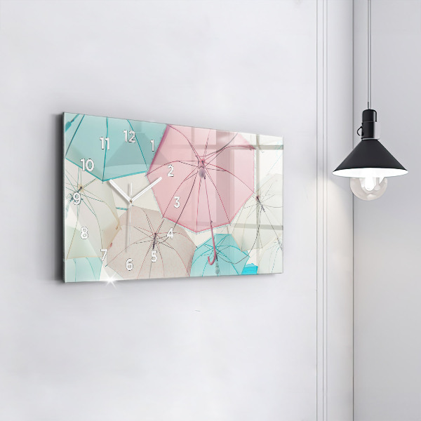 Horloge murale horizontale Parapluies pastel