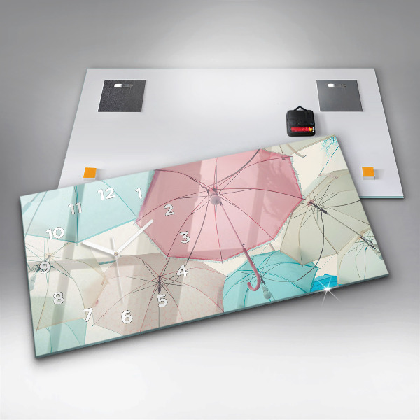 Horloge murale horizontale Parapluies pastel