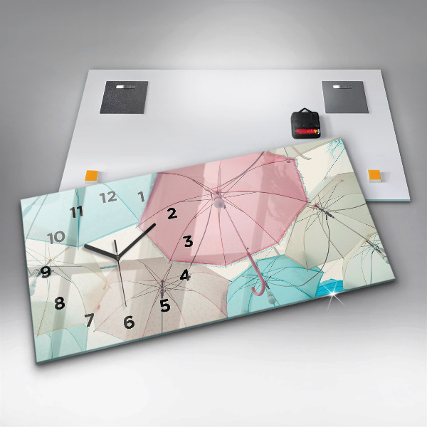Horloge murale horizontale Parapluies pastel