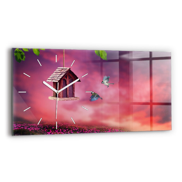 Horloge murale horizontale Une maison pour les oiseaux