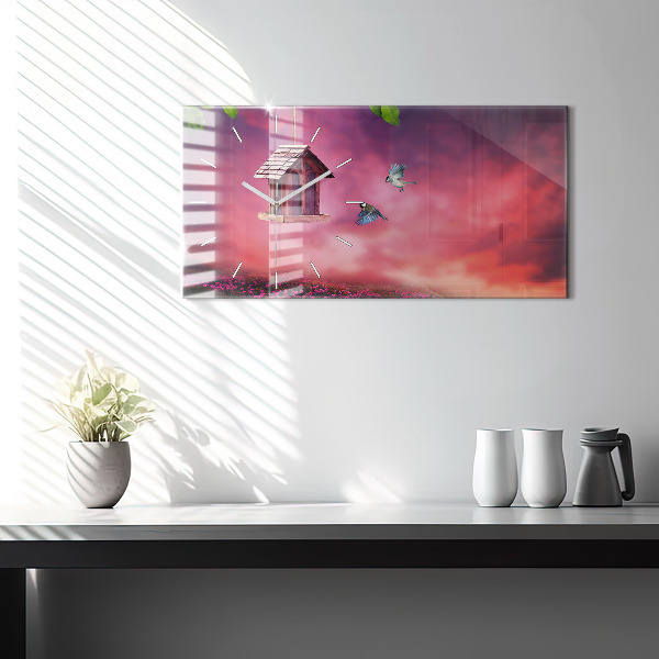 Horloge murale horizontale Une maison pour les oiseaux