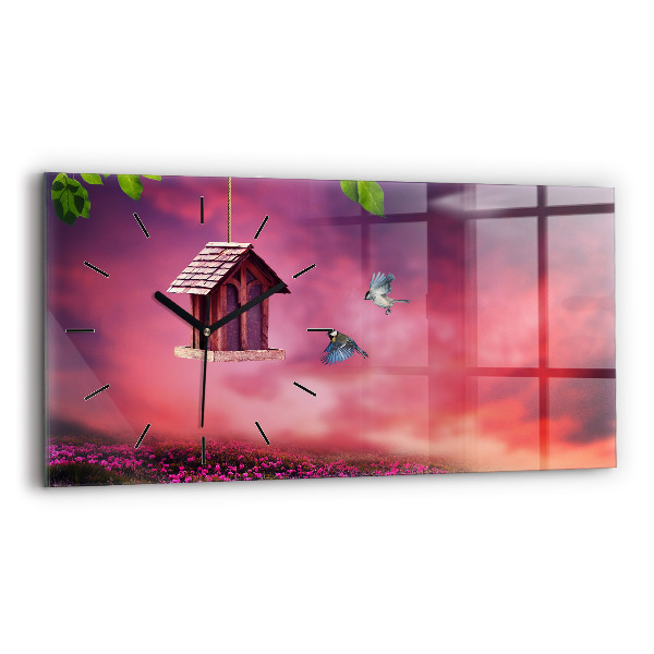 Horloge murale horizontale Une maison pour les oiseaux
