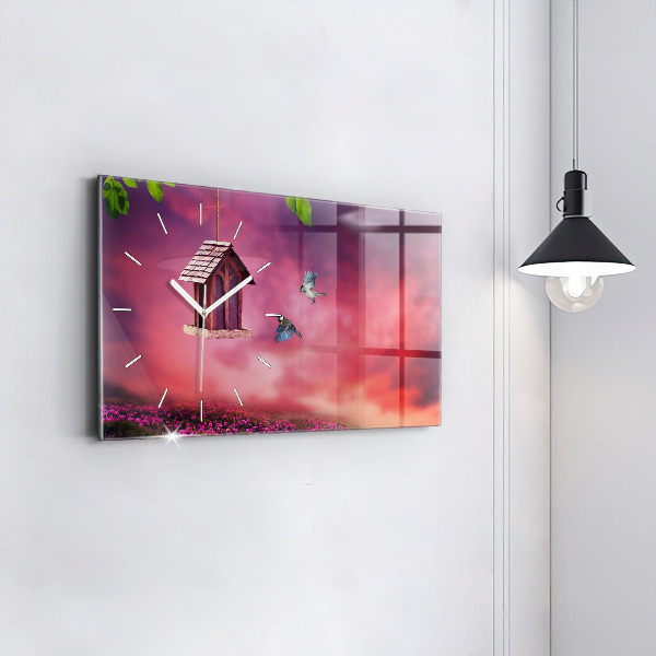 Horloge murale horizontale Une maison pour les oiseaux