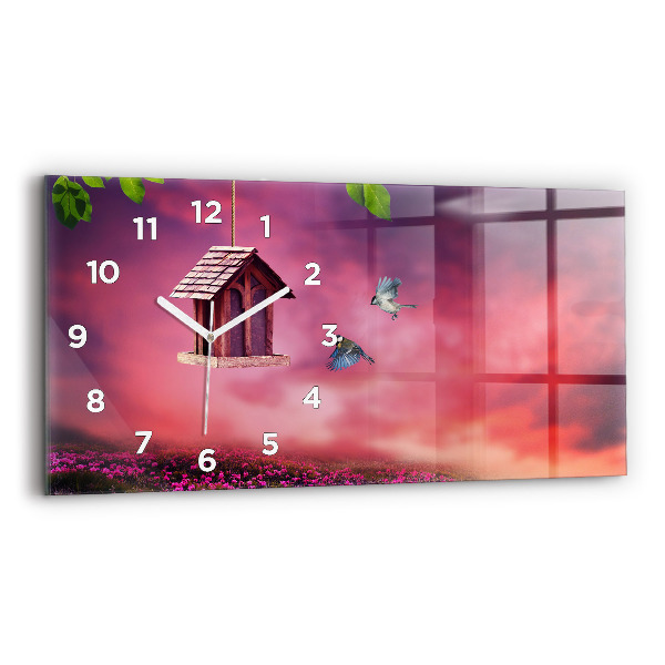 Horloge murale horizontale Une maison pour les oiseaux