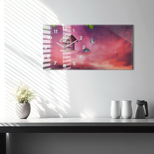 Horloge murale horizontale Une maison pour les oiseaux