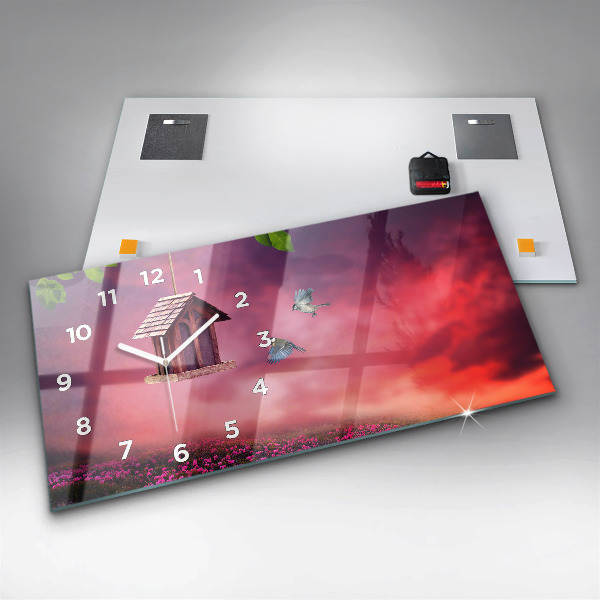 Horloge murale horizontale Une maison pour les oiseaux
