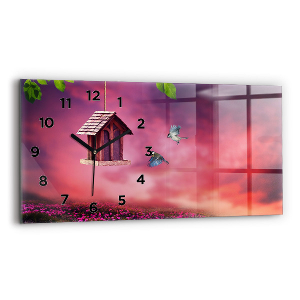 Horloge murale horizontale Une maison pour les oiseaux