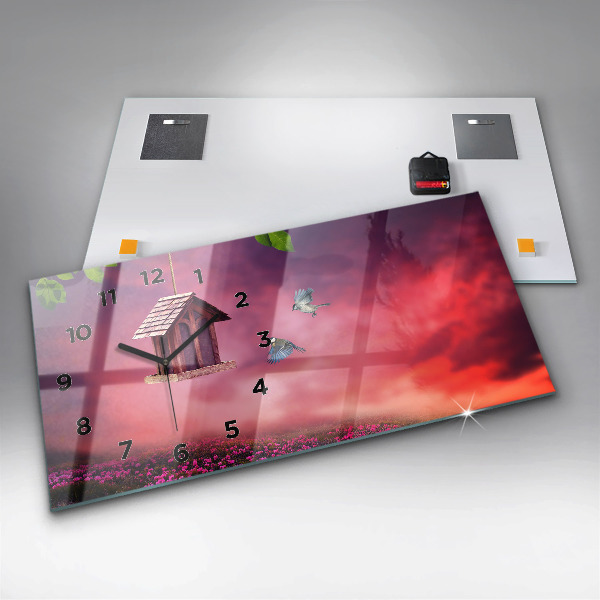 Horloge murale horizontale Une maison pour les oiseaux