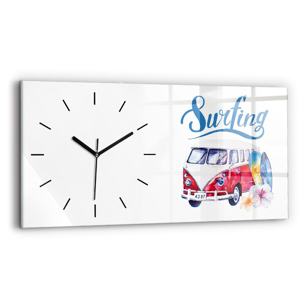 Horloge murale horizontale Panneau « Voiture et surf »