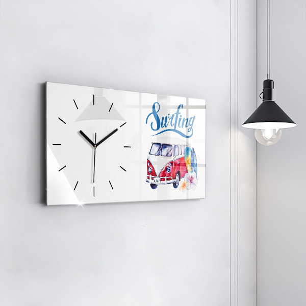 Horloge murale horizontale Panneau « Voiture et surf »