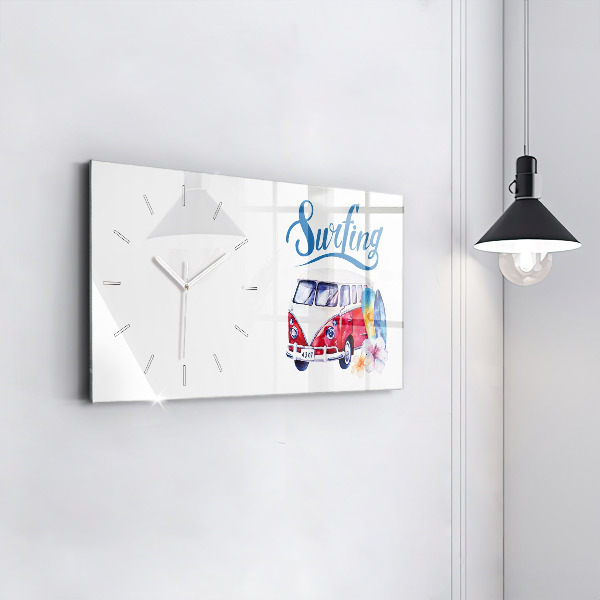 Horloge murale horizontale Panneau « Voiture et surf »