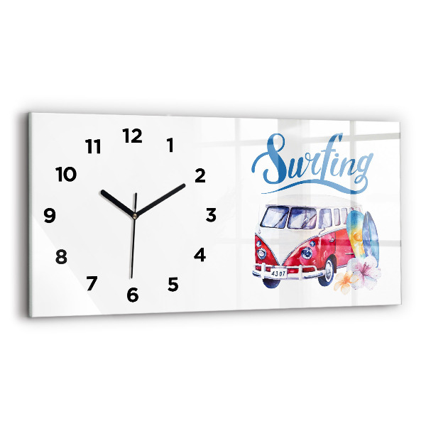 Horloge murale horizontale Panneau « Voiture et surf »