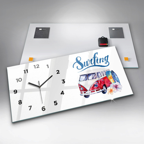 Horloge murale horizontale Panneau « Voiture et surf »