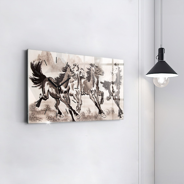 Horloge murale horizontale Chevaux au galop
