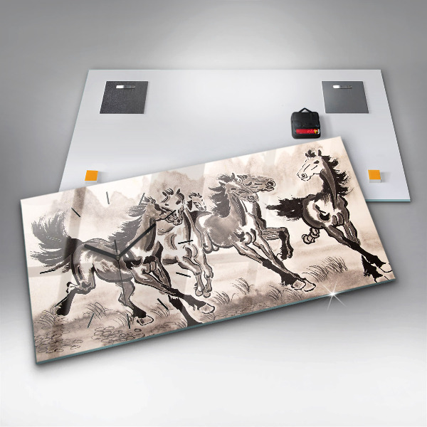 Horloge murale horizontale Chevaux au galop