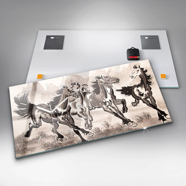 Horloge murale horizontale Chevaux au galop