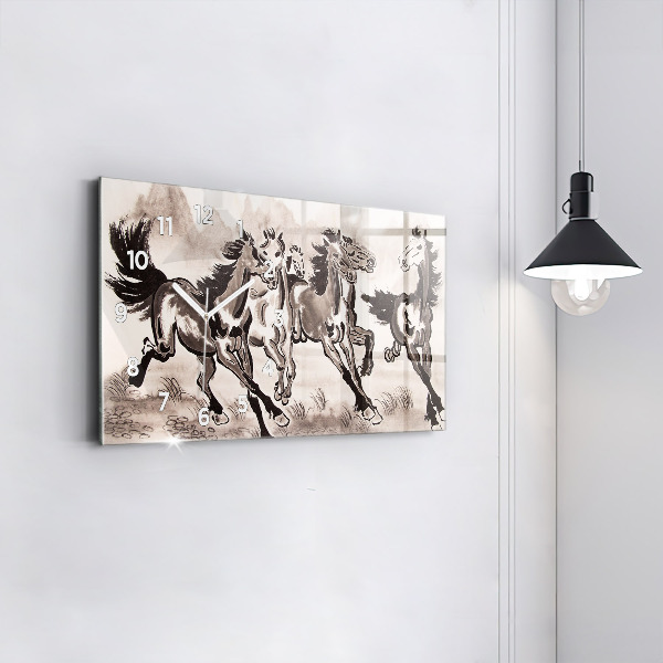 Horloge murale horizontale Chevaux au galop