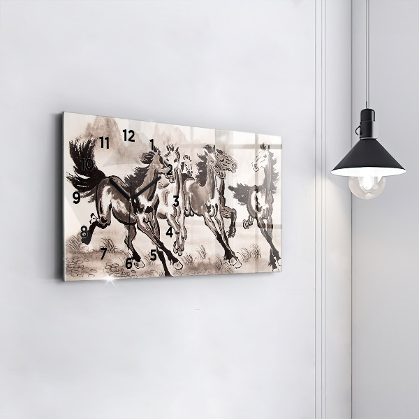 Horloge murale horizontale Chevaux au galop