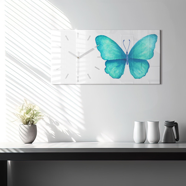 Horloge murale horizontale 'Papillon d''été turquoise'