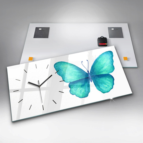 Horloge murale horizontale 'Papillon d''été turquoise'