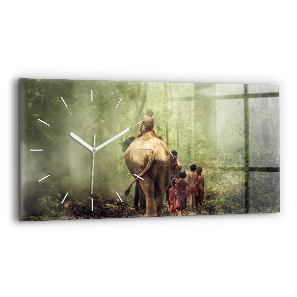 Horloge murale horizontale Enfants conduisant un éléphant