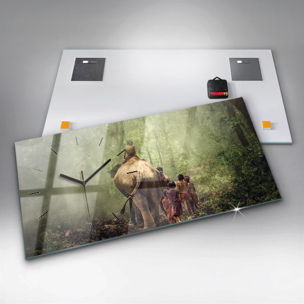 Horloge murale horizontale Enfants conduisant un éléphant