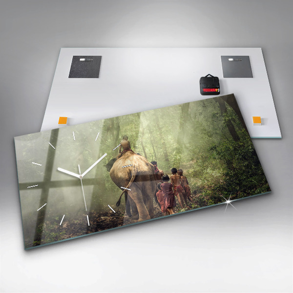 Horloge murale horizontale Enfants conduisant un éléphant