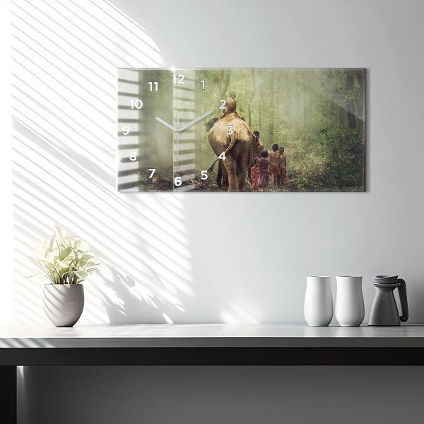Horloge murale horizontale Enfants conduisant un éléphant