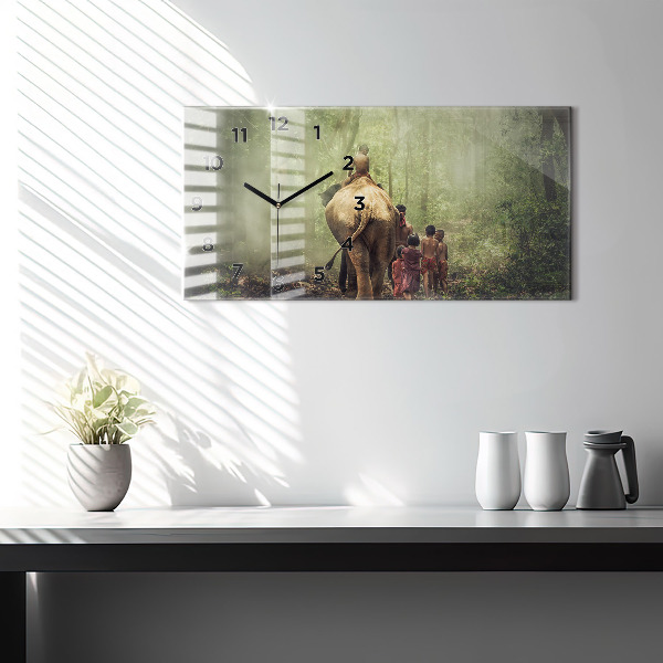Horloge murale horizontale Enfants conduisant un éléphant