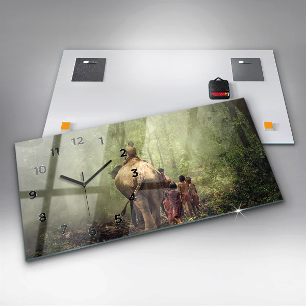 Horloge murale horizontale Enfants conduisant un éléphant