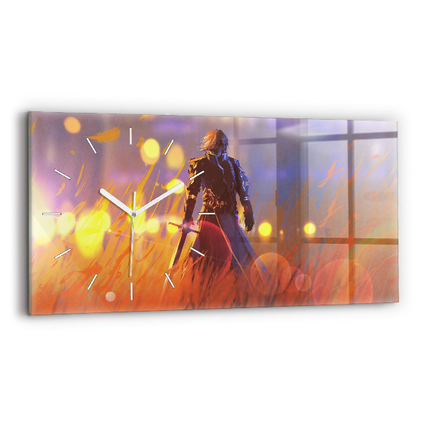 Horloge murale horizontale Chevalier avec une épée