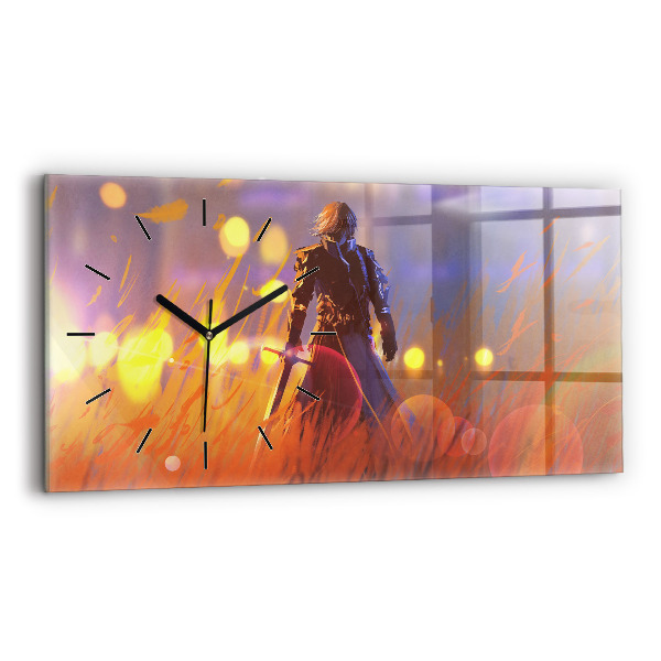 Horloge murale horizontale Chevalier avec une épée