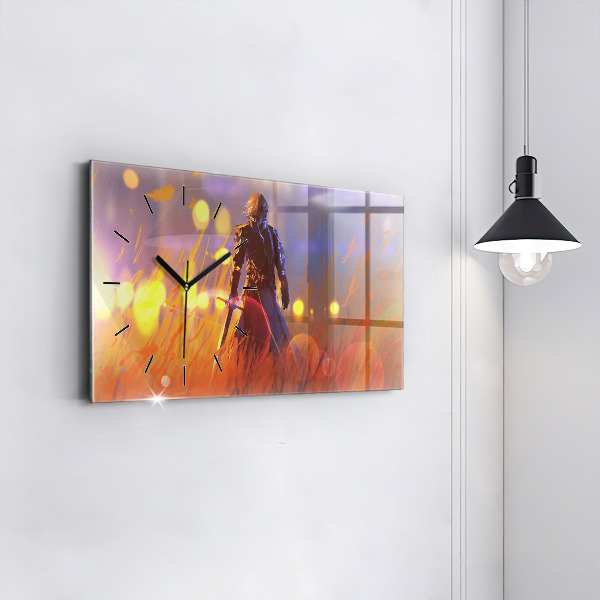 Horloge murale horizontale Chevalier avec une épée