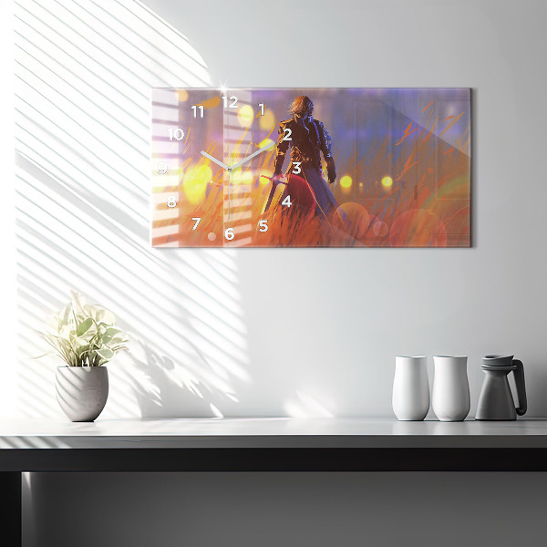Horloge murale horizontale Chevalier avec une épée